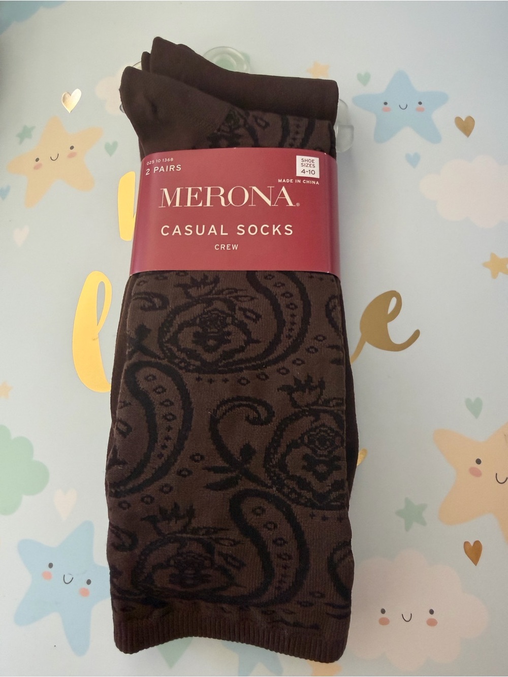 Merona Men's Brown Paisley Crew Socks - 2 Pack
